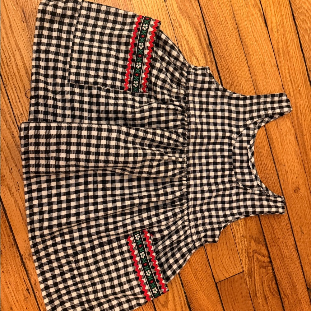 3t/4t Black and White Gingham Dress with Red Trim vintage checkered